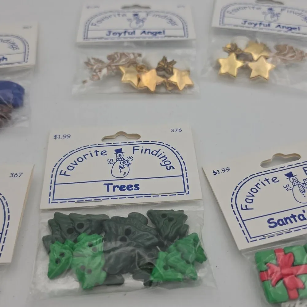Favorite Findings Christmas Buttons Lot of 9 Packs Santa Snowman Angel Trees New